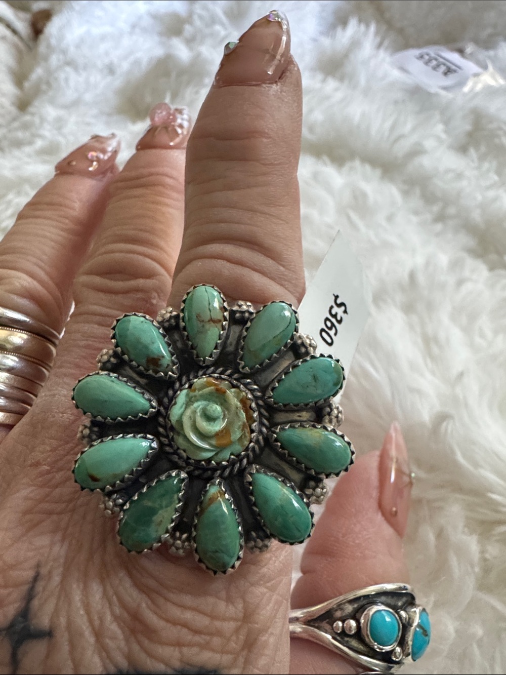 Mojave Turquoise Floral Cluster Statement Ring 925 silver - Women Jewelry